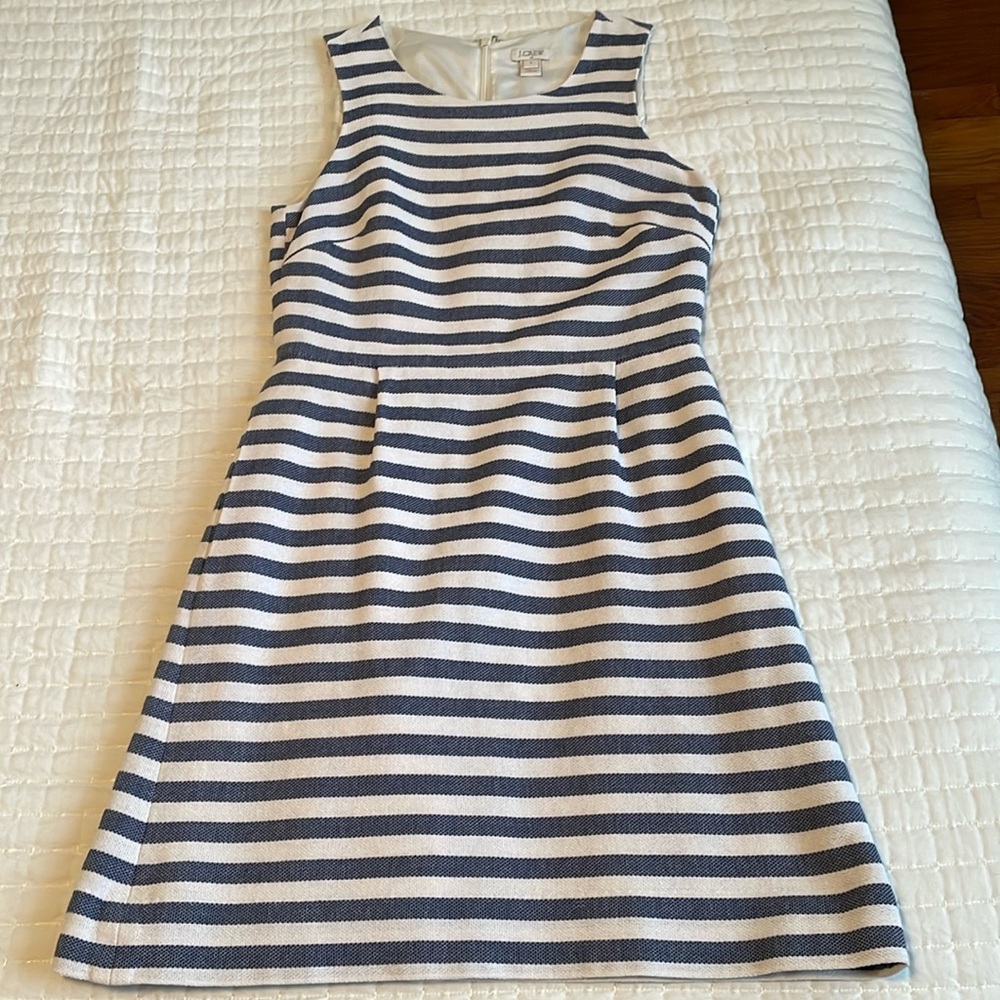 J. Crew Factory Blue and Cream Stripe Dress